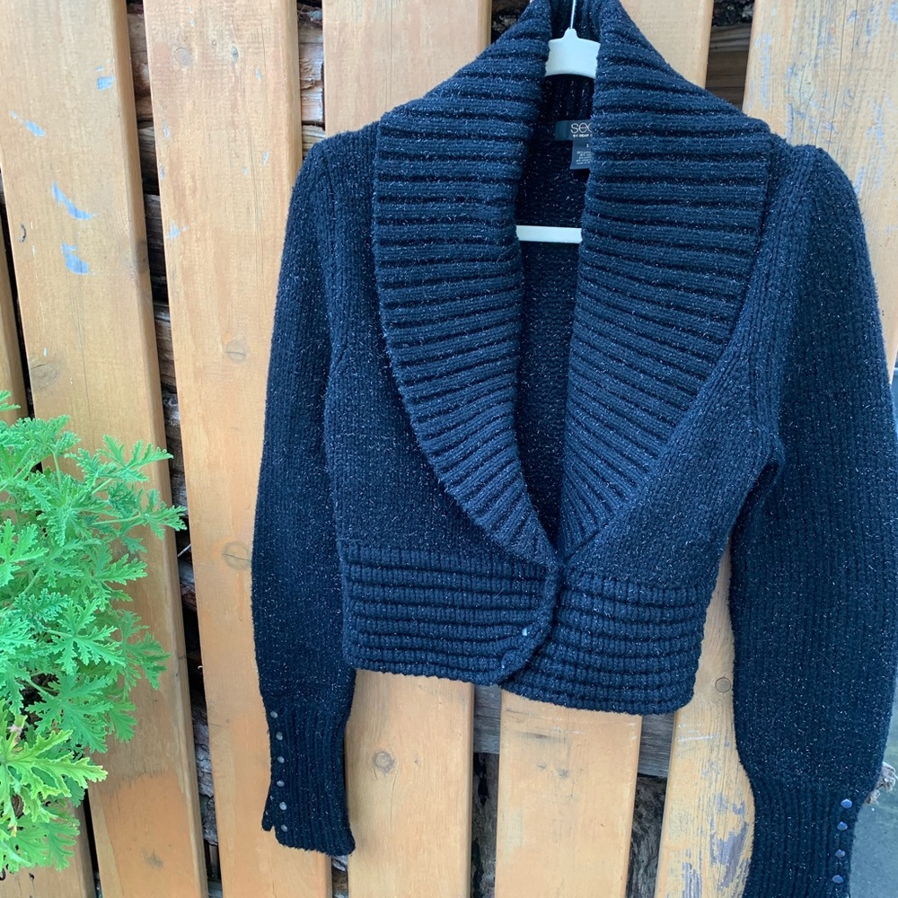 Sean by Sean Combs black  cropped cardigan